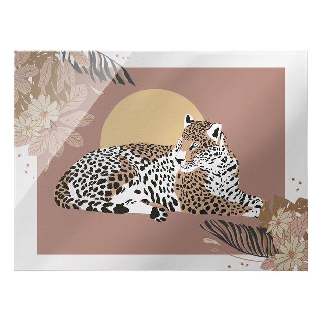 Quadro in vetro - Animali del safari - Leopardo al tramonto - Formato orizzontale