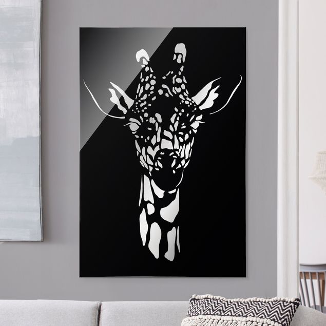 Lavagna magnetica vetro Animali del Safari - Ritratto di giraffa nero