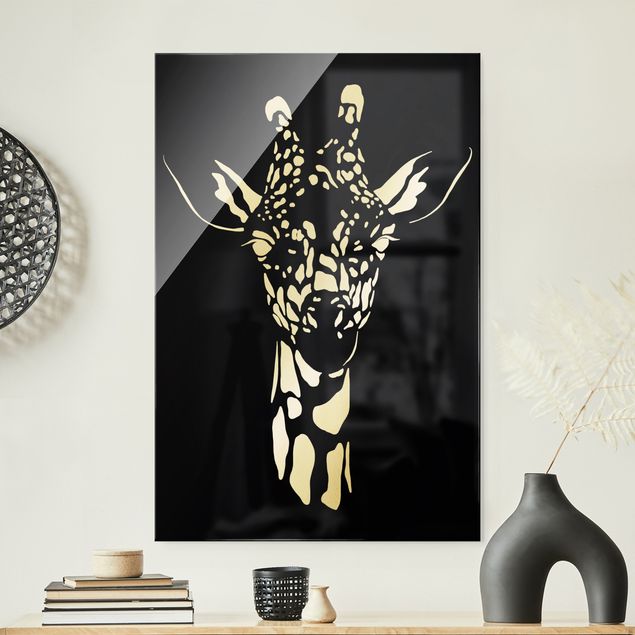 quadri con animali Animali del Safari - Ritratto di giraffa nero