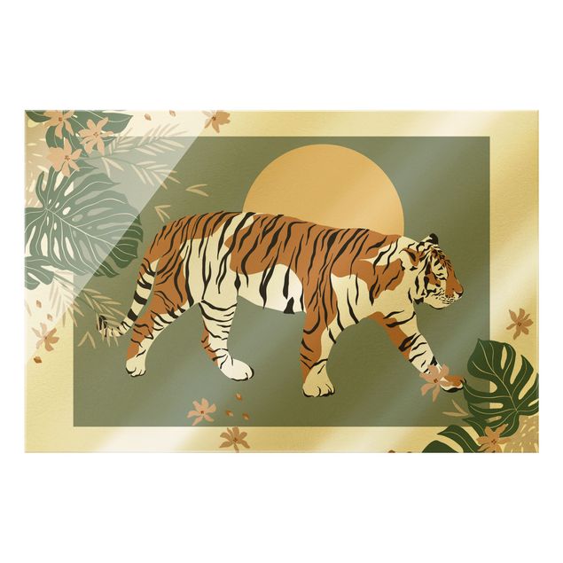 Quadro in vetro - Animali del safari - Tigre al tramonto - Formato orizzontale