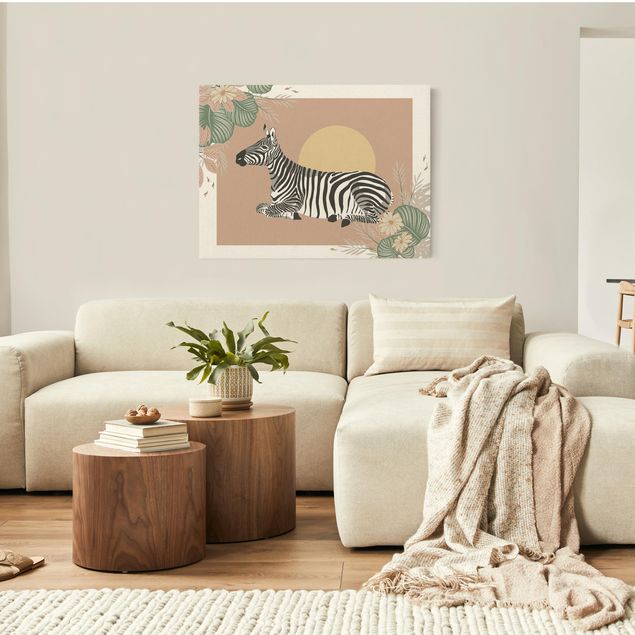 Stampa su tela oro Animali da safari - Zebra al tramonto