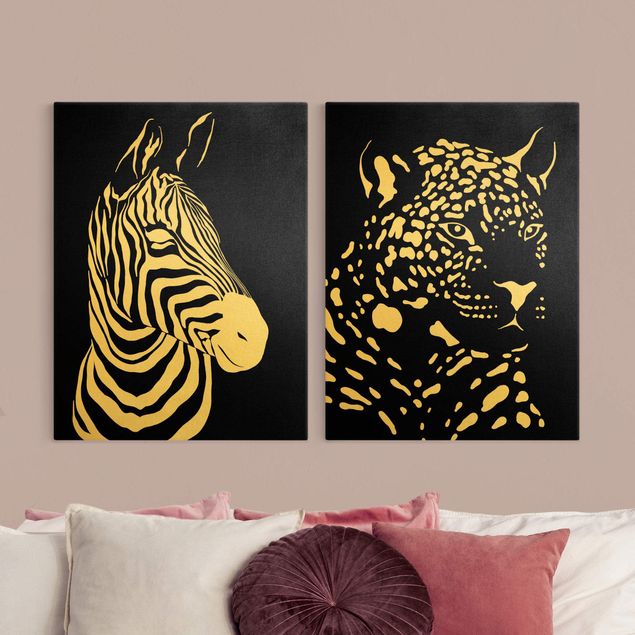 Stampe su tela animali Animali del Safari - Zebra e Leopardo Nero