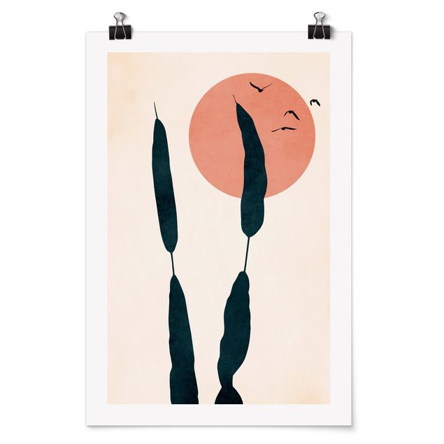 Poster riproduzione - Canna palustre davanti al sole rosa - 2:3