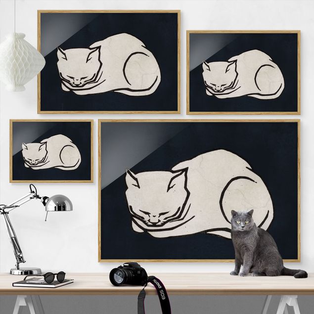 Poster con cornice - Illustrazione di gatto che dorme