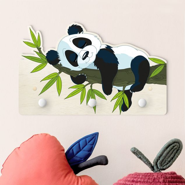 Kinderzimmer Wandgarderobe mit Tieren Panda che dorme