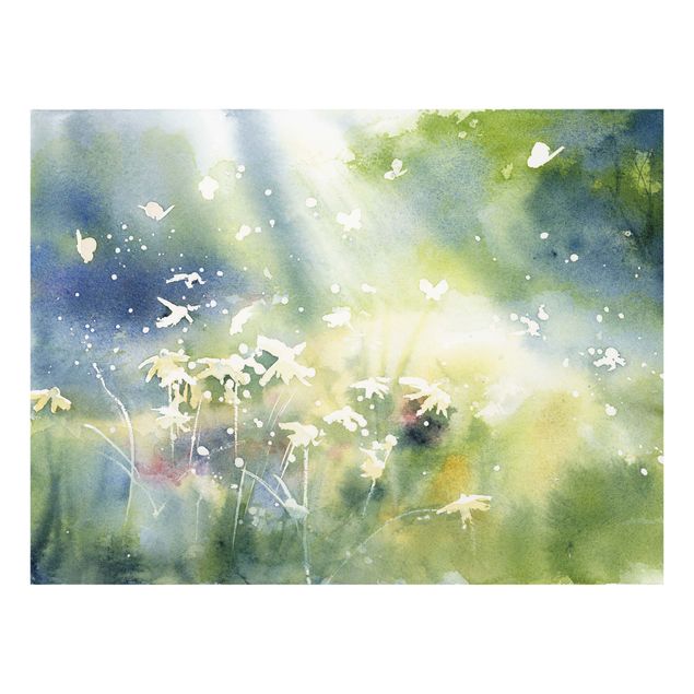 Quadro in vetro - Farfalle, luce e fiori