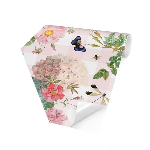 Carta da parati - Farfalle con fiori rosa