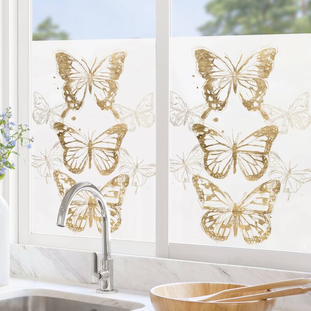 pellicola adesiva colorata per vetri Composizione di farfalle in oro I