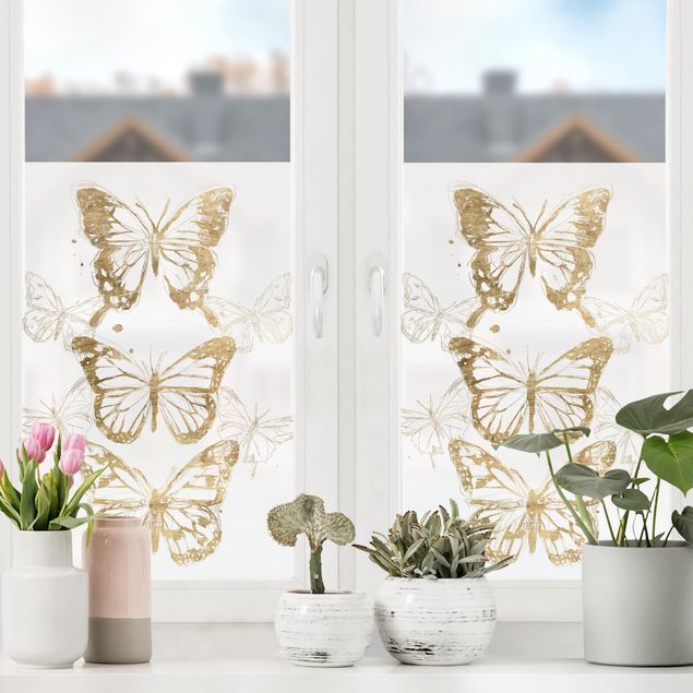 Pellicola vetro Composizione di farfalle in oro I