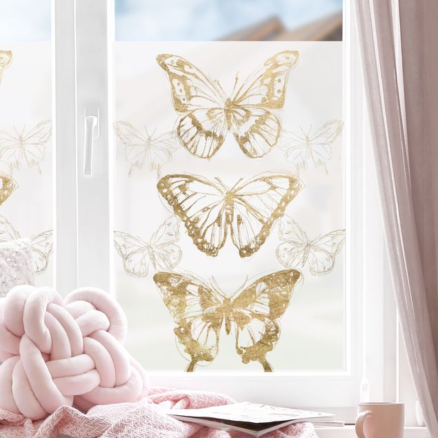 Pellicola per vetri per salone Composizione di farfalle in oro II