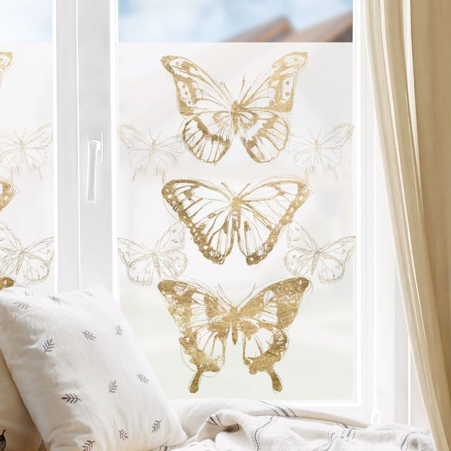 Pellicola per vetri colorata Composizione di farfalle in oro II