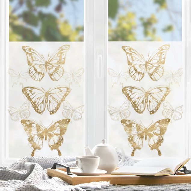 Pellicola per vetri oro Composizione di farfalle in oro II