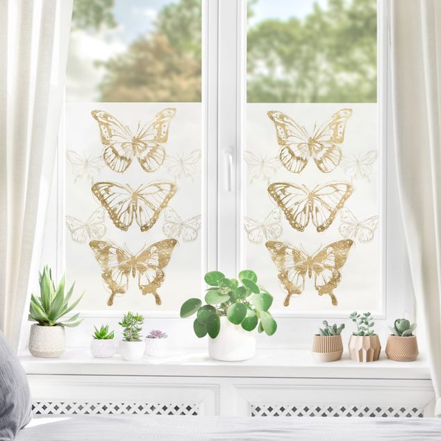 Pellicole per vetro Composizione di farfalle in oro II