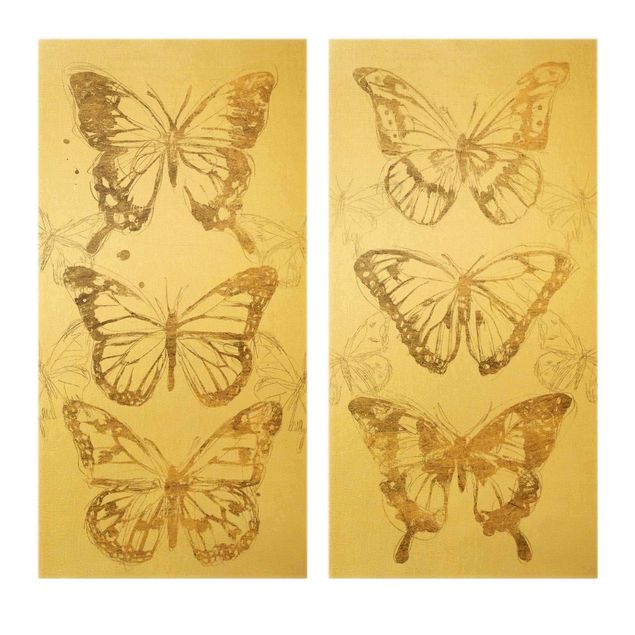 Quadri moderni per soggiorno Composizioni di farfalle oro