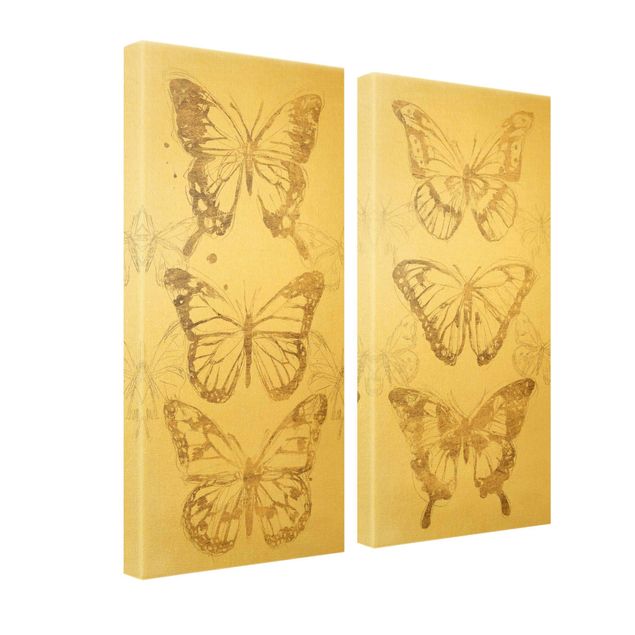 Stampe su tela Composizioni di farfalle oro