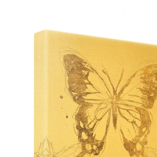 Stampa su tela 2 parti - Composizione di farfalle in oro