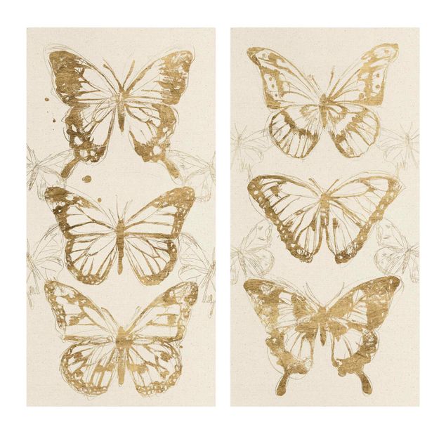 Quadri moderni per soggiorno Composizioni di farfalle oro