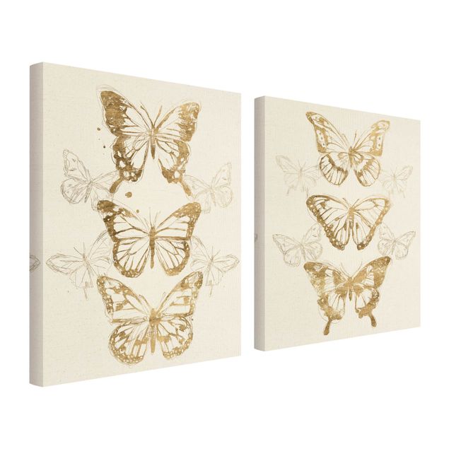 Stampe su tela Composizioni di farfalle oro