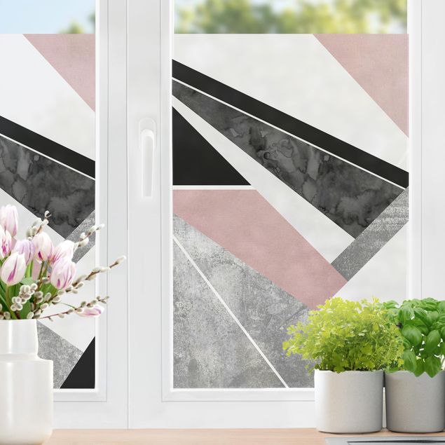 Pellicola per vetri con disegni Geometria in rosa e nero