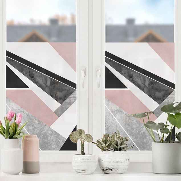 Pellicola per vetri per salone Geometria in rosa e nero