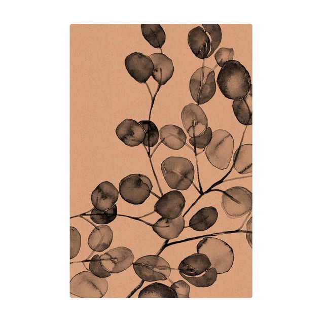 Tappetino di sughero - Ramo di eucalipto in acquerello bianco e nero - Formato verticale 2:3