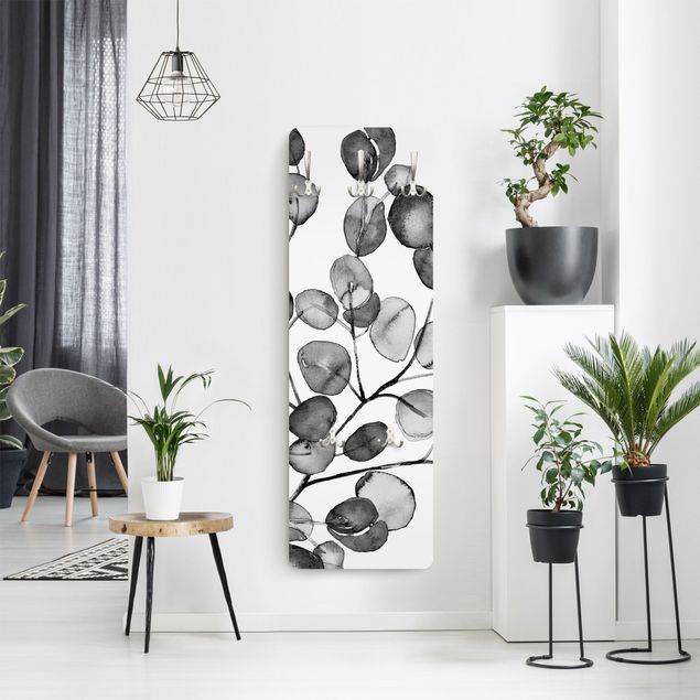 Appendiabiti - Ramo di eucalipto in acquerello bianco e nero