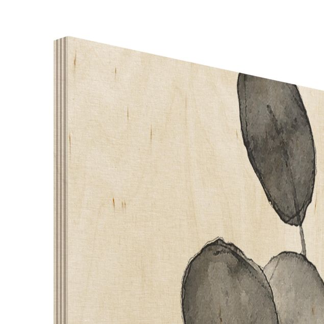 Stampa su legno - Ramo di eucalipto in acquerello bianco e nero
