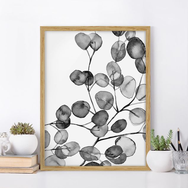 Poster con cornice - Ramo di eucalipto in acquerello bianco e nero