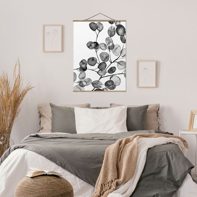 Foto su tessuto da parete con bastone - Ramo di eucalipto in acquerello bianco e nero - Verticale 3:4