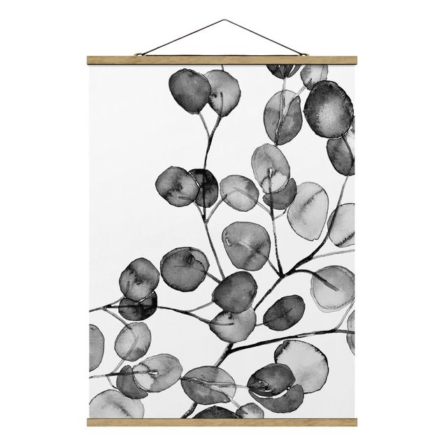 Foto su tessuto da parete con bastone - Ramo di eucalipto in acquerello bianco e nero - Verticale 3:4