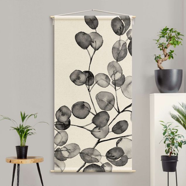 Arazzi da parete xxl Ramo di eucalipto in acquerello bianco e nero
