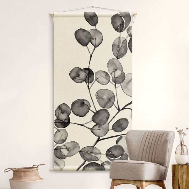 Arazzi da parete arte Ramo di eucalipto in acquerello bianco e nero