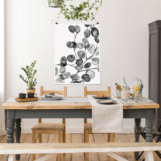 Poster - Ramo di eucalipto in acquerello bianco e nero