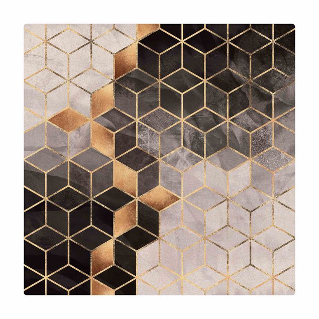 Tappetino di sughero - Geometria dorata con bianco e nero - Quadrato 1:1