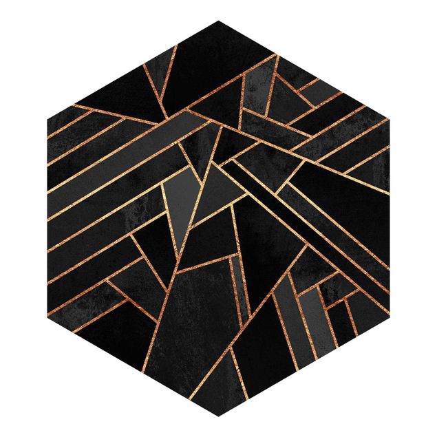 Carta da parati esagonale adesiva con disegni - Triangoli neri con oro