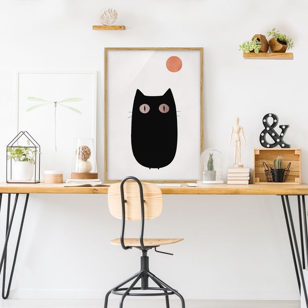Poster con cornice - Illustrazione di gatto nero