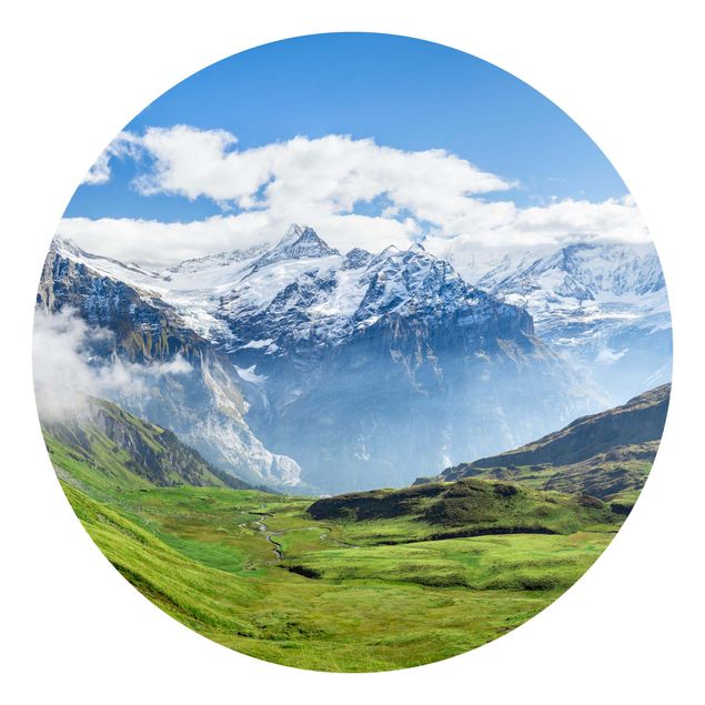 Carta da parati rotonda autoadesiva - Panorama delle Alpi svizzere