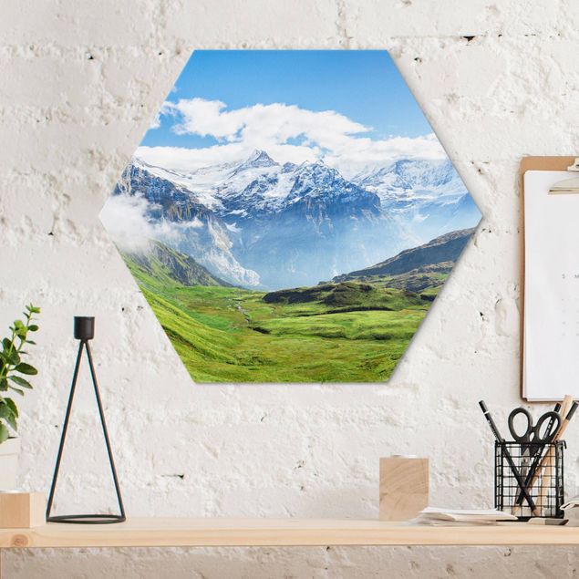 Esagono in Alluminio Dibond - Panorama delle Alpi svizzere