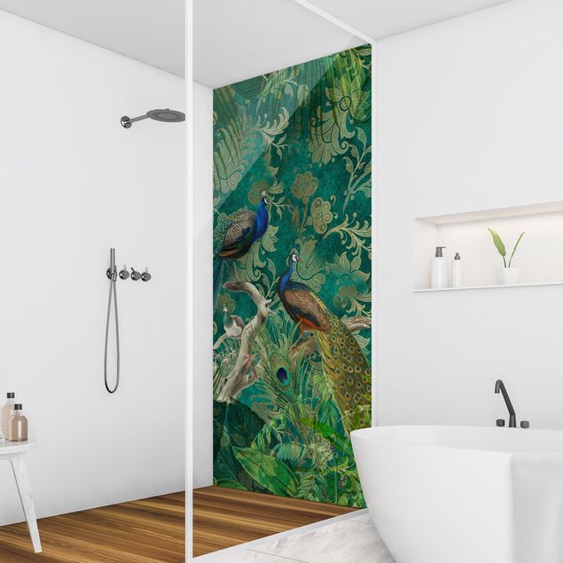 Rivestimenti per doccia verde Collage shabby chic - Pavone nobile II