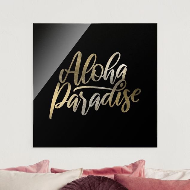 Lavagna magnetica vetro Argento - Paradiso Aloha su nero