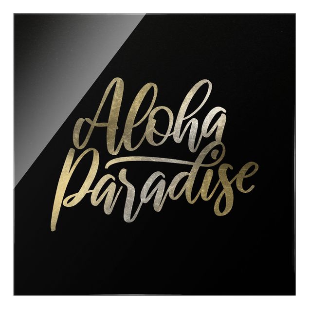 Quadro in vetro - Argento - Aloha paradiso su nero - Quadrato