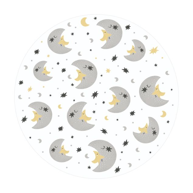 Tappeto in vinile rotondo - Bacio tra luna e stelle scandinave