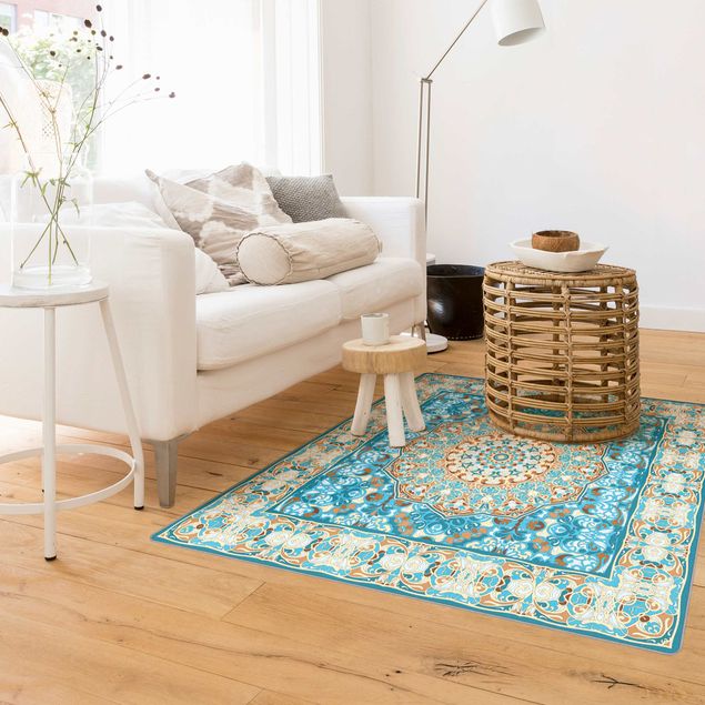 tappeto persiano Motivo scandinavo blu crema