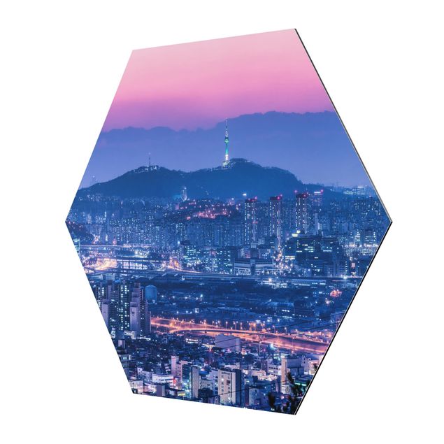 Esagono in Alluminio Dibond - Skyline di Seul