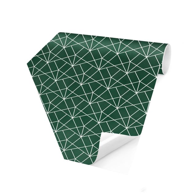 Carta da parati esagonale adesiva con disegni - Trama di linee Art dèco in smeraldo