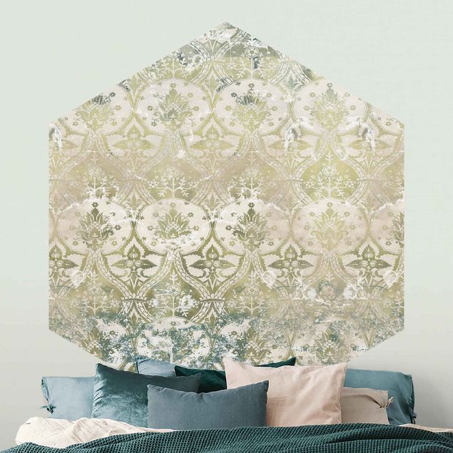 Carta da parati ornamentale camera da letto Sogno barocco color smeraldo