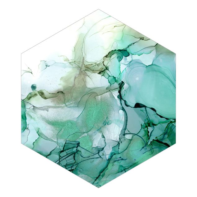 Carta da parati esagonale adesiva con disegni - Tempesta color smeraldo