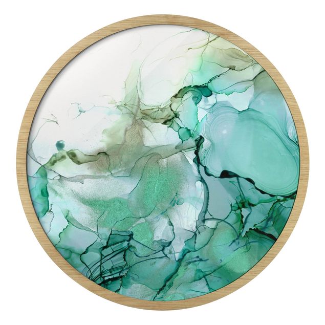 Quadro rotondo incorniciato - Tempesta color smeraldo