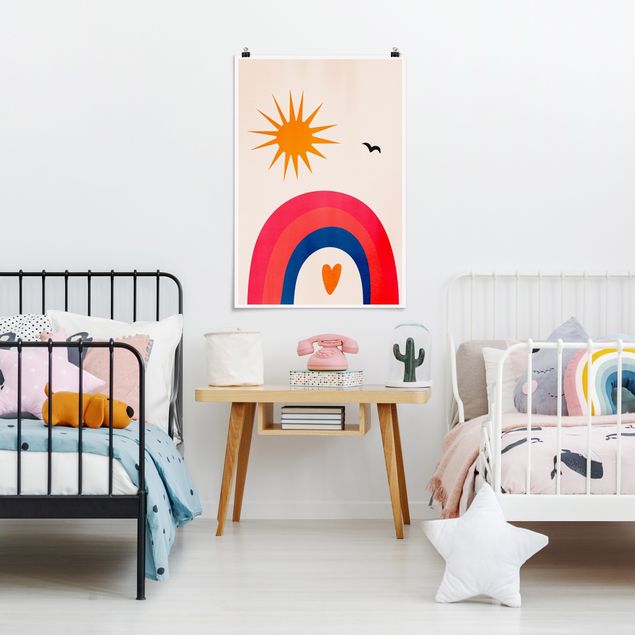 Poster cameretta bambini animali Sole e arcobaleno