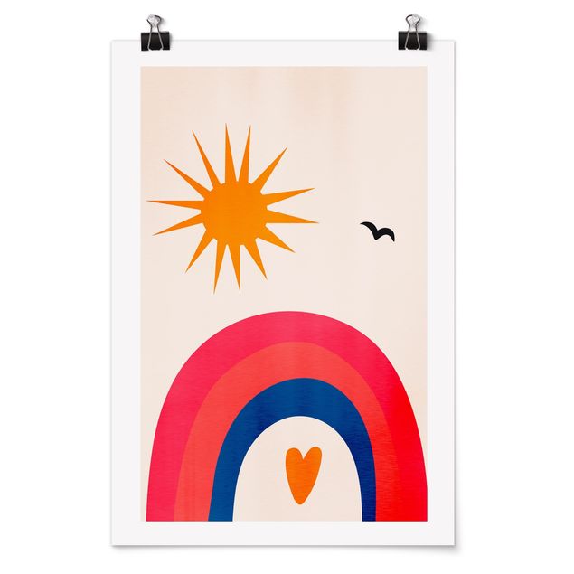 Poster illustrazioni Sole e arcobaleno